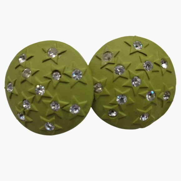 Green Star Button Earrings Rhinestones Pierced Posts Whimsy - Picture 1 of 9